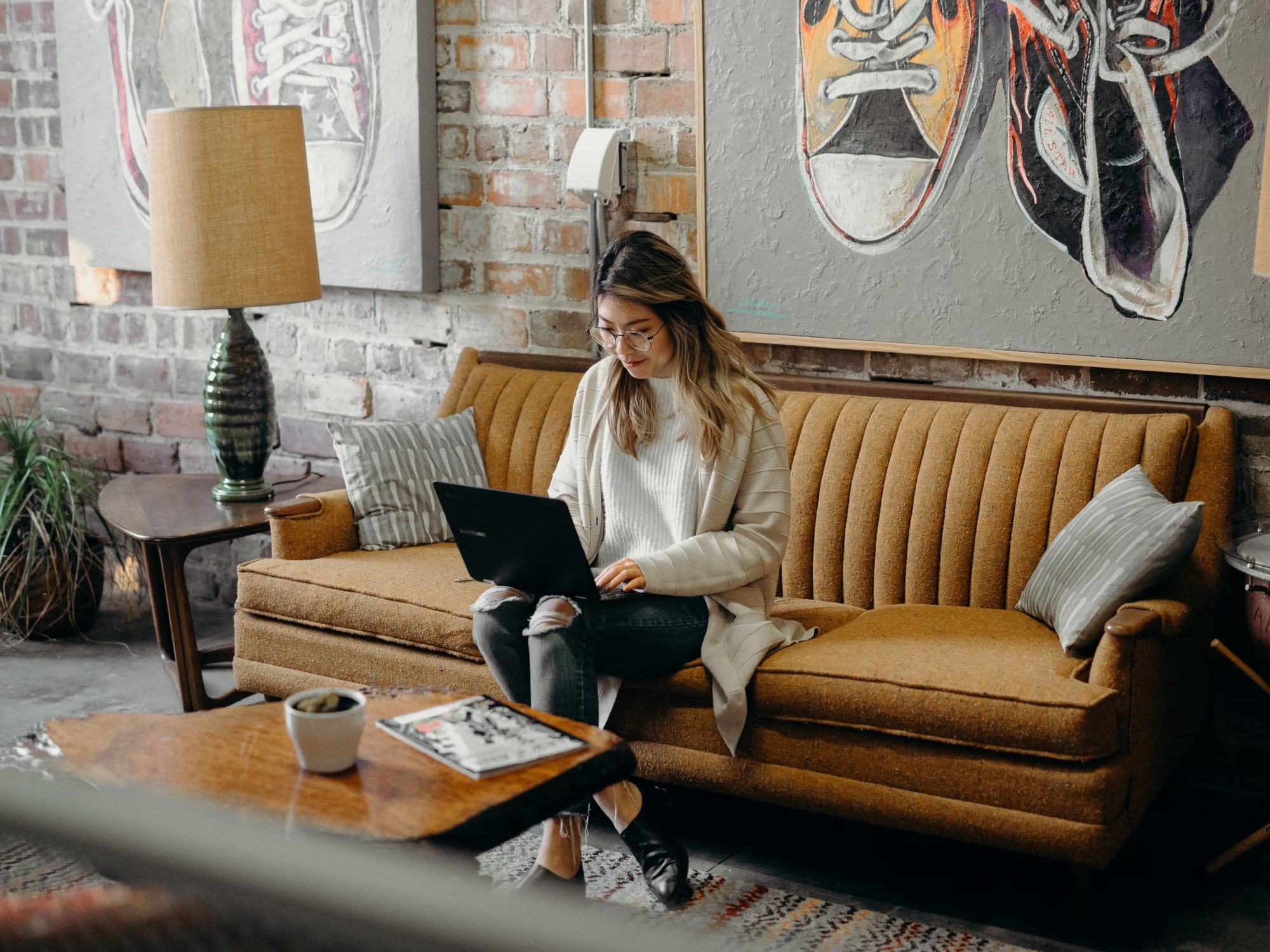Working from a laptop at home